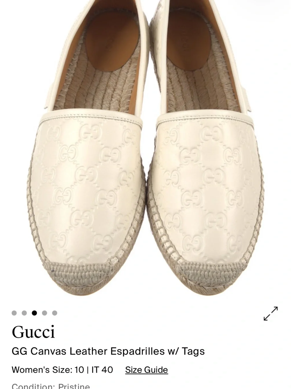 Gucci Cream Embossed Leather Espadrille Flats